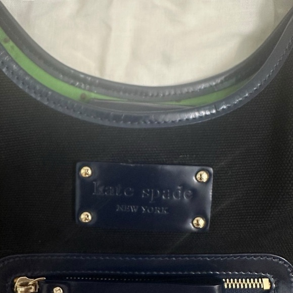 Kate Spade Purse Shoulder Bag Round Navy Blue Black Canvas Chic Minimalist - Picture 5 of 8